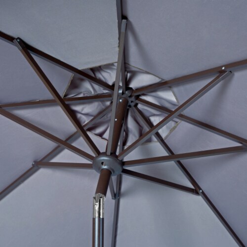 SAFAVIEH Outdoor Collection Milan Fringe 9-Foot Tilt Umbrella Grey/White Perspective: bottom