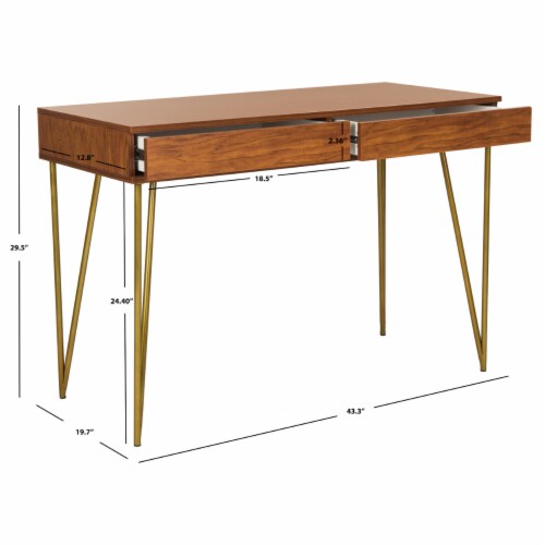 SAFAVIEH Pine 2-Drawer Desk Natural Perspective: bottom