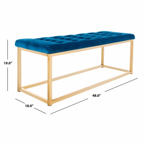 SAFAVIEH Reynolds Velvet Bench Navy / Brass Perspective: bottom