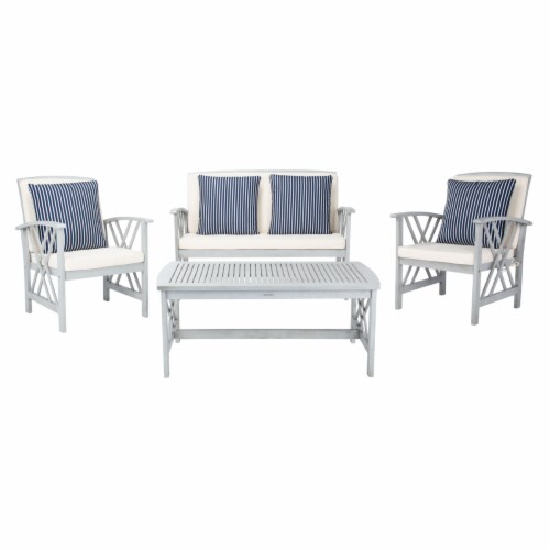 SAFAVIEH Outdoor Collection Fontana 4-Piece Patio Set Grey/Beige/Navy White Perspective: bottom