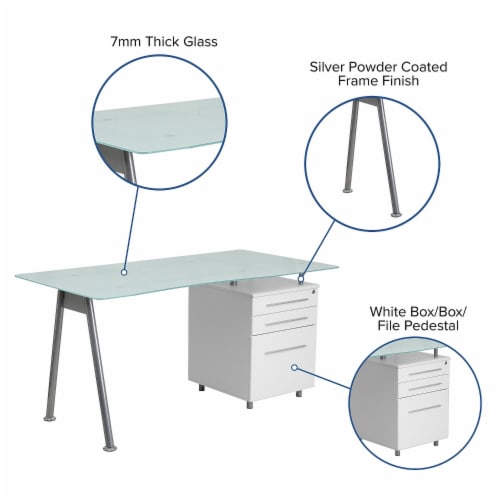 Flash Furniture 59 Glass Glass Computer Desks Frosted Top/White Finish (NANWK021) Perspective: bottom