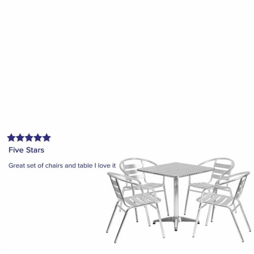 Flash Furniture 27.5 Square Aluminum Indoor/Outdoor Table w/4 Slat-Back Chairs Perspective: bottom