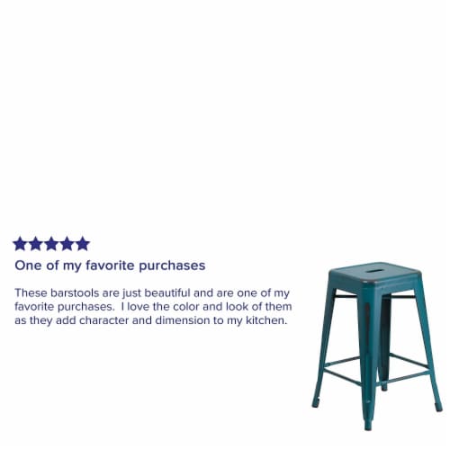Flash Furniture 24'' High Backless Distressed Metal Indoor Counter-Height Stool Blue Perspective: bottom