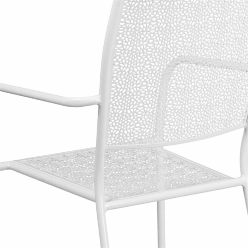 Flash Furniture Stackable Steel Square Back Patio Dining Side Chair in White Perspective: bottom