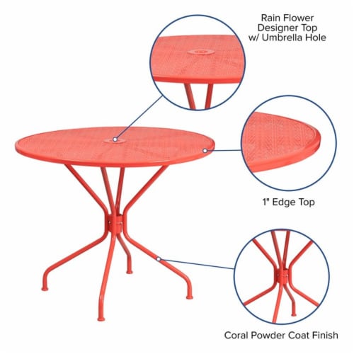 Flash Furniture 35.25'' Round Coral Indoor-Outdoor Steel Patio Table [CO-7-RED-GG] CO7RED Perspective: bottom