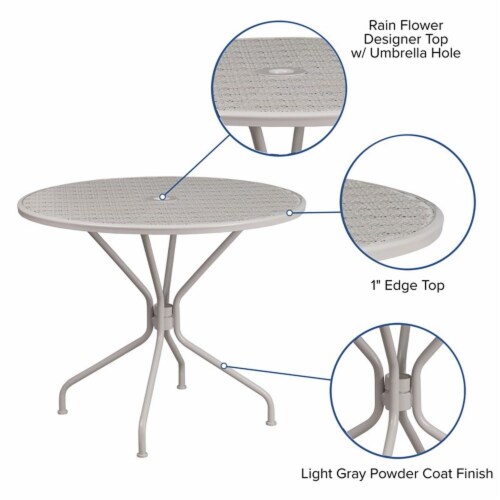 Flash Furniture 35.25'' Round Light Gray Indoor-Outdoor Steel Patio Table CO7SIL Perspective: bottom