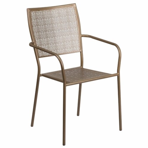 Flash Furniture 3 Piece 35  Round Steel Flower Print Patio Dining Set in Gold Perspective: bottom