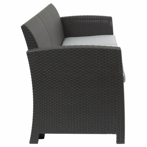 Flash Furniture Wicker Patio Sofa in Dark Gray Perspective: bottom
