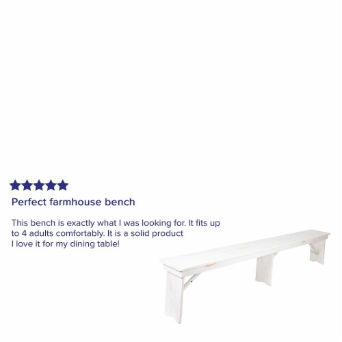 Flash Furniture Pine Wood 3-Seat Farm Table Folding Bench Antique Rustic White (XAB96X12LWH) Perspective: bottom