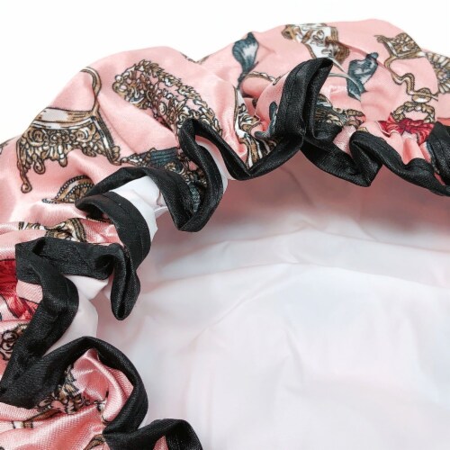 Wrapables Reusable Women's Waterproof Shower Caps for Long Hair, Pink Keychains Perspective: bottom
