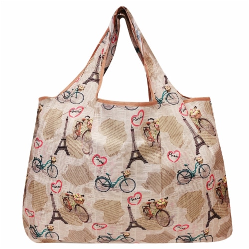 Wrapables Large Nylon Reusable Shopping Bags (Set of 3), Flamingos, Deer, Paris Perspective: bottom