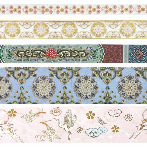 Wrapables Decorative Gold Foil Washi Tape and Sticker Set (10 Rolls & 10 Sheets), Burgundy Perspective: bottom