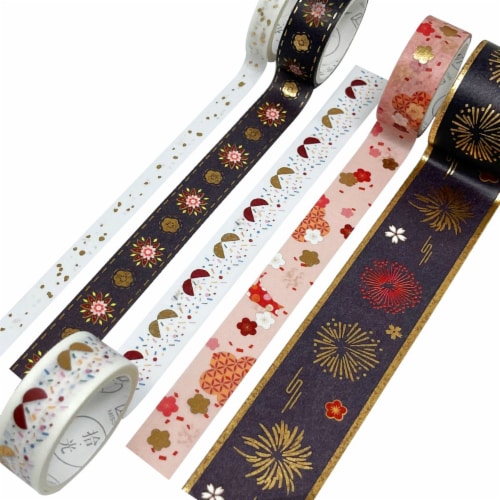 Wrapables Gold Foil Washi Tape in Gift Box Set (20 Rolls), Floral Fireworks Perspective: bottom