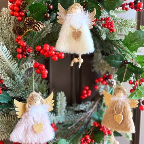 Wrapables Christmas Angel Ornaments Hanging Tree Decorations (Set of 3), Pink Khaki White Perspective: bottom