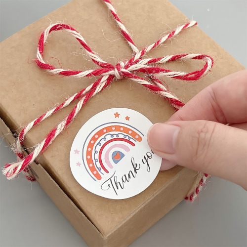 Wrapables 1.5 Inch Rainbow Thank You Stickers Roll for Boxes & Bags (500pcs) Perspective: bottom