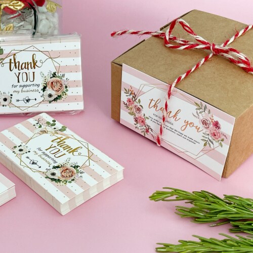 Wrapables 2.1  x 3.5  Thank You Cards for Small Business, Weddings, 120pcs, Floral Thank You Perspective: bottom