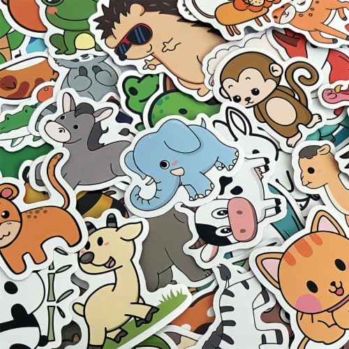 Wrapables Waterproof Vinyl Stickers for Water Bottles, 100pcs, Baby Animals Perspective: bottom