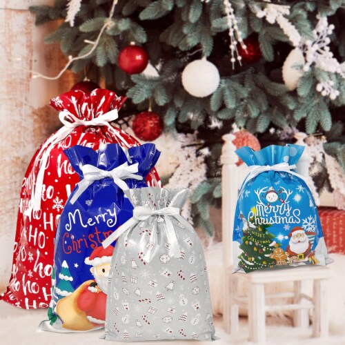 Wrapables Aluminum Foil Christmas Drawstring Gift Bags for Gift