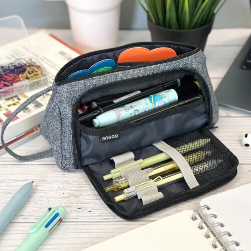 Wrapables Large Capacity 3 Compartment Pencil Pouch for Stationery