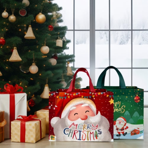 Wrapables Non Woven Reusable Christmas Holiday Gift Bags with