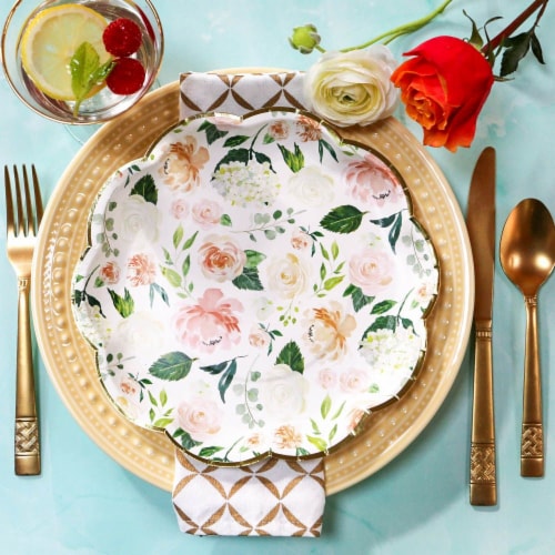 Kate Aspen Floral 9 in. Premium Paper Plates Set of 32 28591NA 9 Inch Foods Co