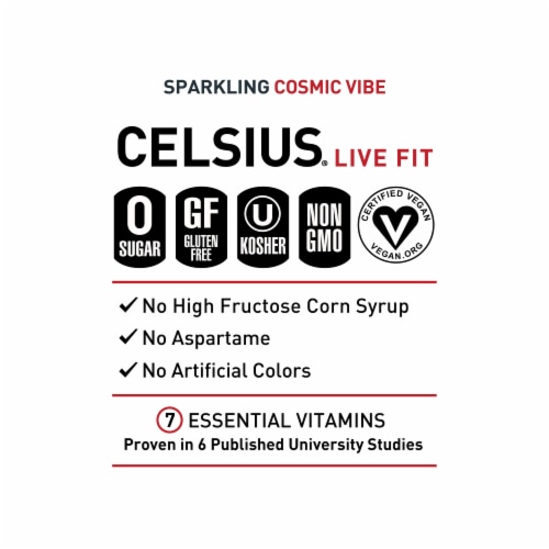 Celsius® Cosmic Vibe Sparkling Fruit Punch Energy Drink Multipack Cans Perspective: bottom