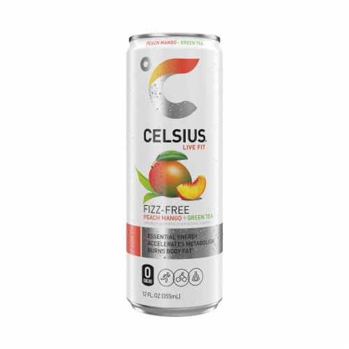CELSIUS® Fizz Free Peach Mango Green Tea Energy Drink Can Perspective: bottom