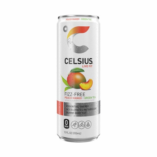 CELSIUS® Fizz Free Peach Mango Green Tea Energy Drink Can Perspective: bottom