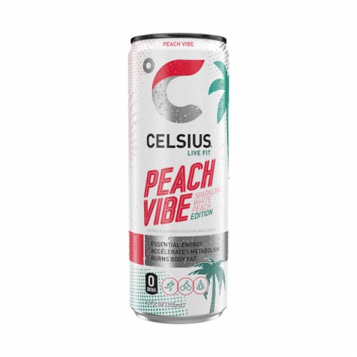 CELSIUS® Sparkling Peach Vibe Energy Drink Multipack Cans Perspective: bottom