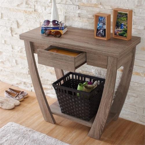 Furniture of America Quaint Modern Wood 1-Drawer Console Table in Light Oak Perspective: bottom
