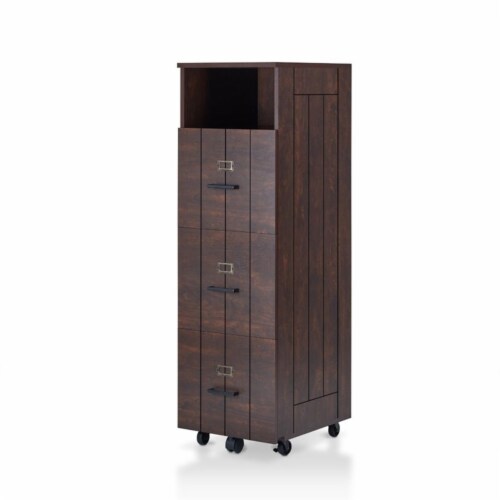 Furniture of America Thelo Industrial Wood Filing Cabinet with Wheels in Walnut Perspective: bottom
