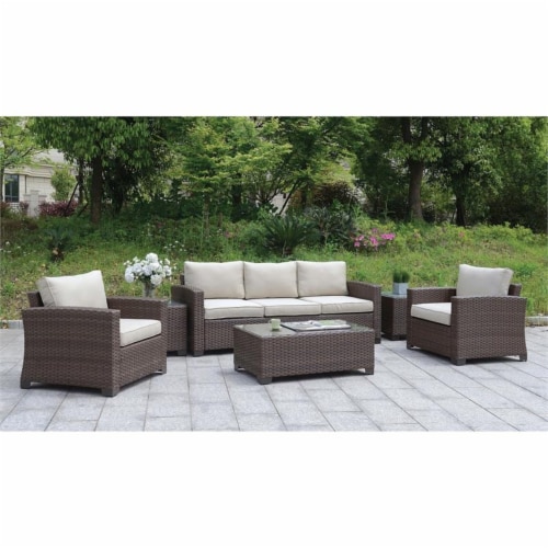 Condor Glass Top Patio End Table in Brown - Furniture of America Perspective: bottom