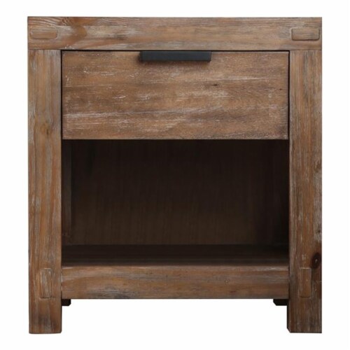 Furniture of America Russ Solid Wood 1-Drawer Nightstand in Weathered Light Oak Perspective: bottom