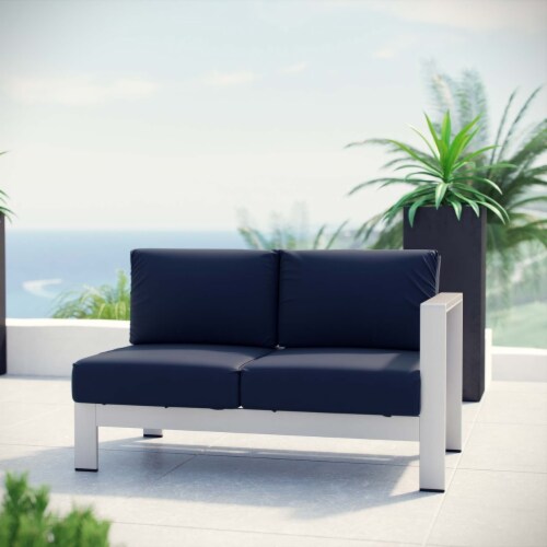 Shore Right-Arm Corner Sectional Outdoor Patio Aluminum Loveseat - Silver Navy Perspective: bottom
