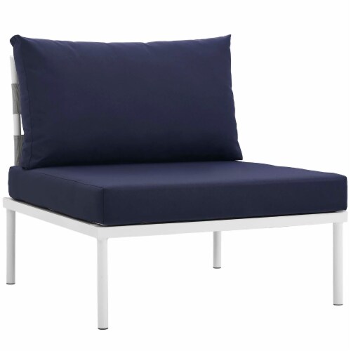Harmony 7 Piece Outdoor Patio Aluminum Sectional Sofa Set - White Navy Perspective: bottom