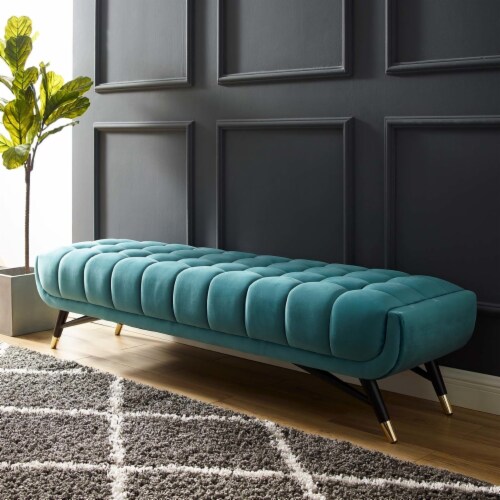 Adept Upholstered Velvet Bench - Sea Blue Perspective: bottom