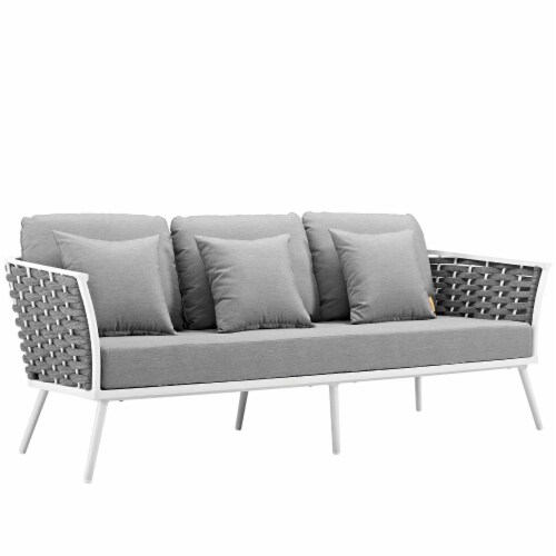 Stance 4 Piece Outdoor Patio Aluminum Sectional Sofa Set - White Gray Perspective: bottom