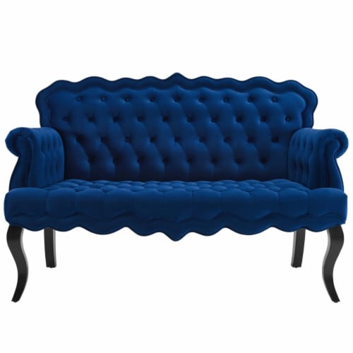Viola Chesterfield Button Tufted Loveseat Performance Velvet Settee - Navy Perspective: bottom