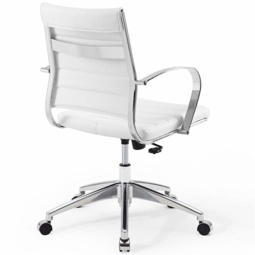 Modway Jive Mid Back Ribbed Faux Leather Office Swivel Chair in White Perspective: bottom