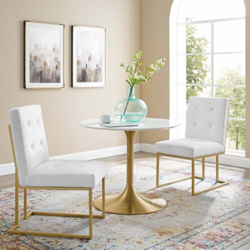 Privy Gold Stainless Steel Upholstered Fabric Dining Accent Chair