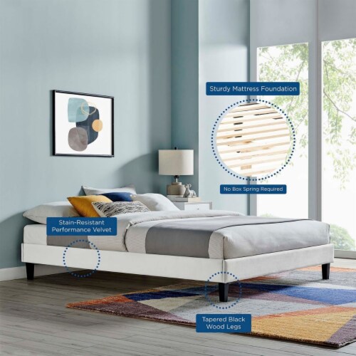 Reign Twin Performance Velvet Platform Bed Frame Light Gray Perspective: bottom