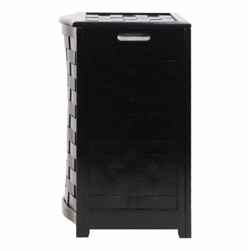 Oceanstar Mahogany Finished Bowed Front Veneer Laundry Wood Hamper with Interior Bag Perspective: bottom