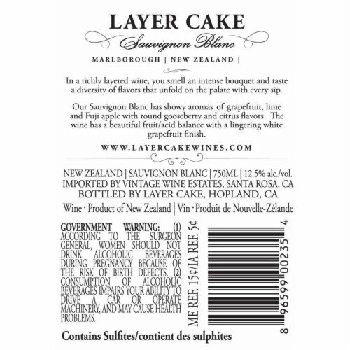 Layer Cake Sauvignon Blanc New Zealand White Wine Perspective: bottom