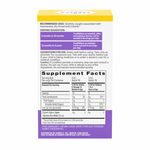 Zarbee's® Baby Natural Grape Flavor Cough Syrup + Immune with Agave Perspective: bottom