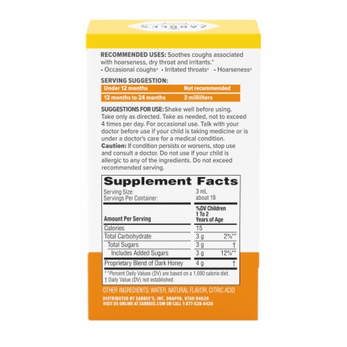 Zarbee's Baby Soothing Cough Syrup With Dark Honey, Peach Perspective: bottom