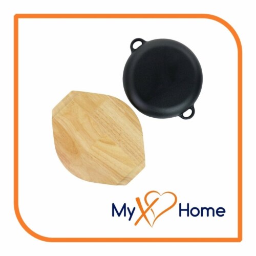 9.5 Round Cast Iron Wok/Skillet with Handles & Wooden Base (1 Skillet) by MyXOHome Perspective: bottom