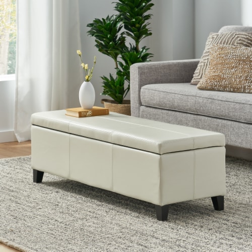 Simplie Fun GLOUSTER Storage Ottoman 51 Ivory Leather Wood Large 1 count Fred Meyer