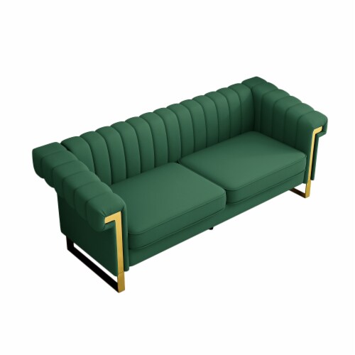 Simplie Fun Contemporary Plush Velvet Sofa with Vertical Stripes and Gold Accents Perspective: bottom