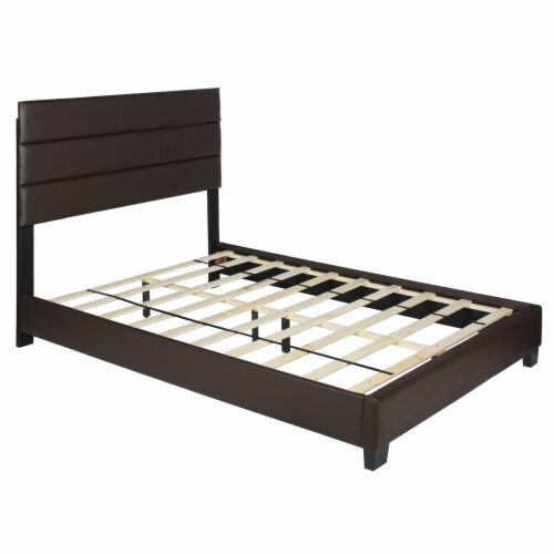 Better Home Products Napoli Faux Leather Upholstered Platform Bed Queen Tobacco Perspective: bottom