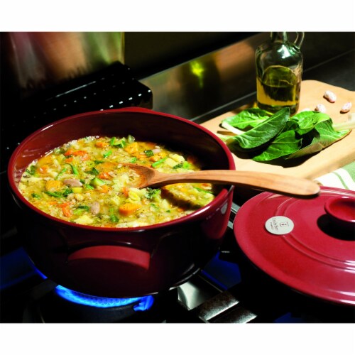 Emile Henry Round Ceramic 4.2 Quart Dutch Oven for Kitchen & Grill, Burgundy Perspective: bottom